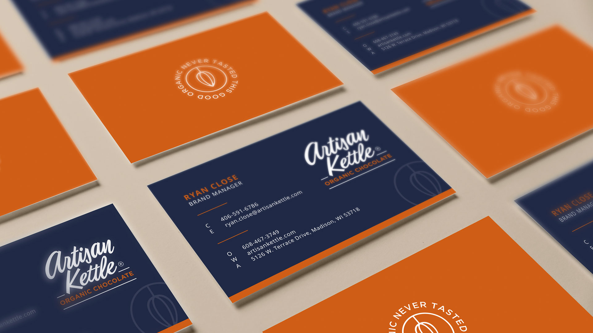 artisan kettle branding organic chocolate business card