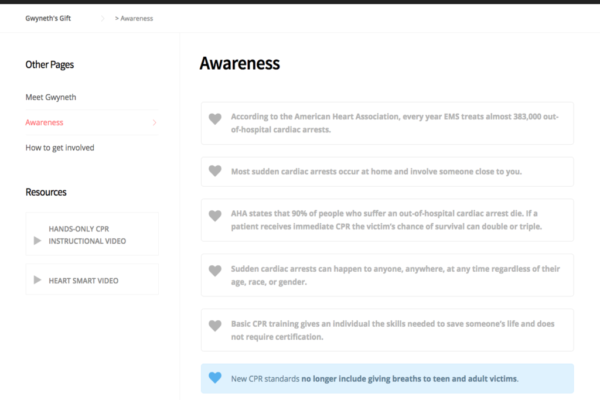 Gwyneth's Gift Foundation website interface