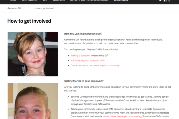 Gwyneth's Gift Foundation website pages