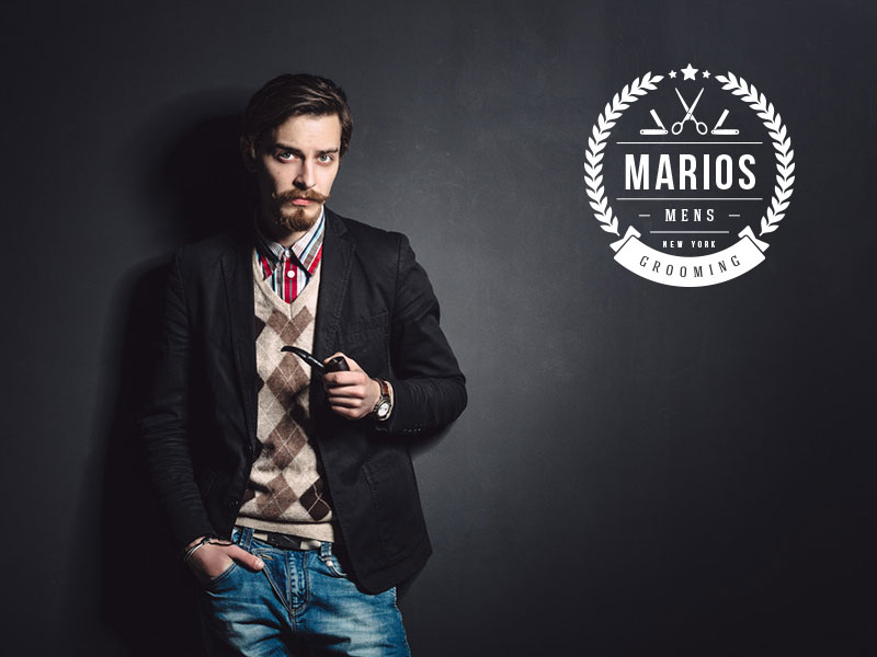 Mario's Mens Grooming brand identity variations