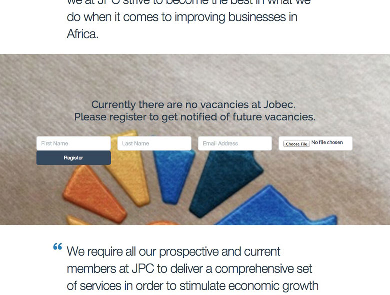 Jobec Pan-African website interface