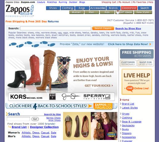 Zappos.com Website and online shoe store