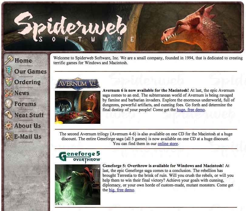 Spiderweb Online Gaming Website