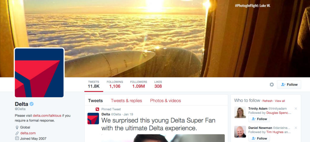 Delta Airlines Twitter Channel