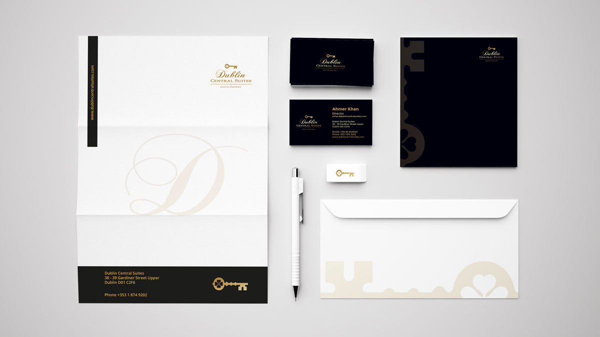 Dublin Central Suites Hotel Stationery and business card design