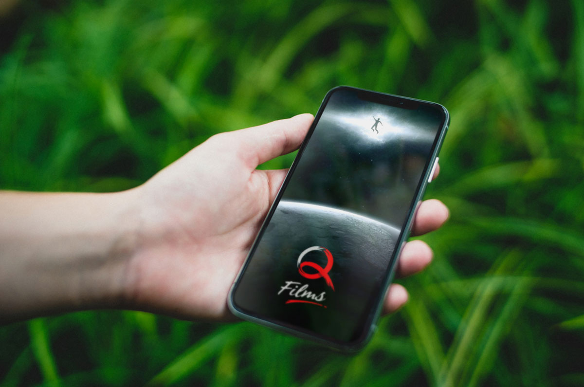 Film production logo on an iphone showing a movie poster