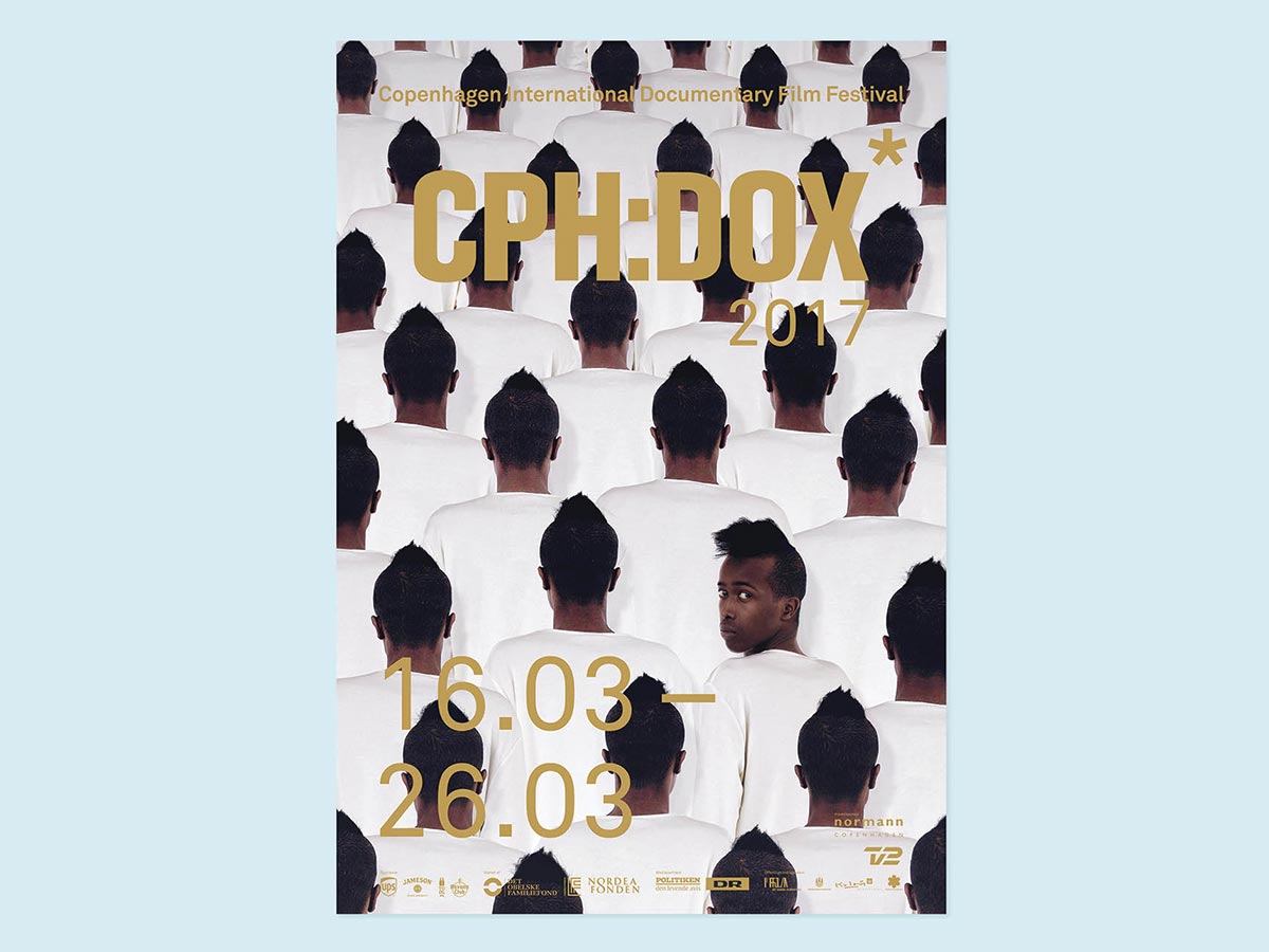 Poster Design showing the backs of mens heads with one man looking back