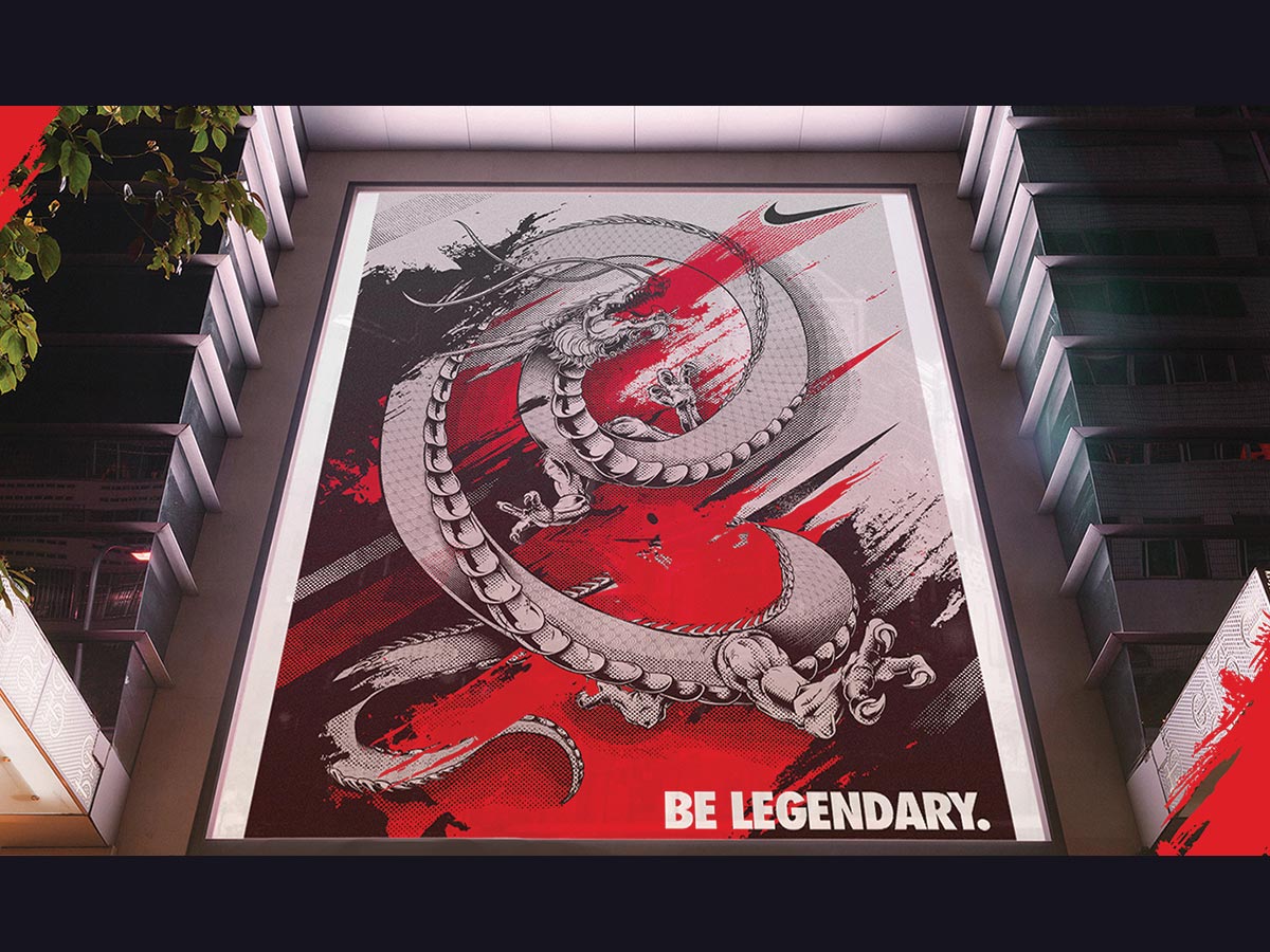 Poster Design showing a dragon and words be legendary