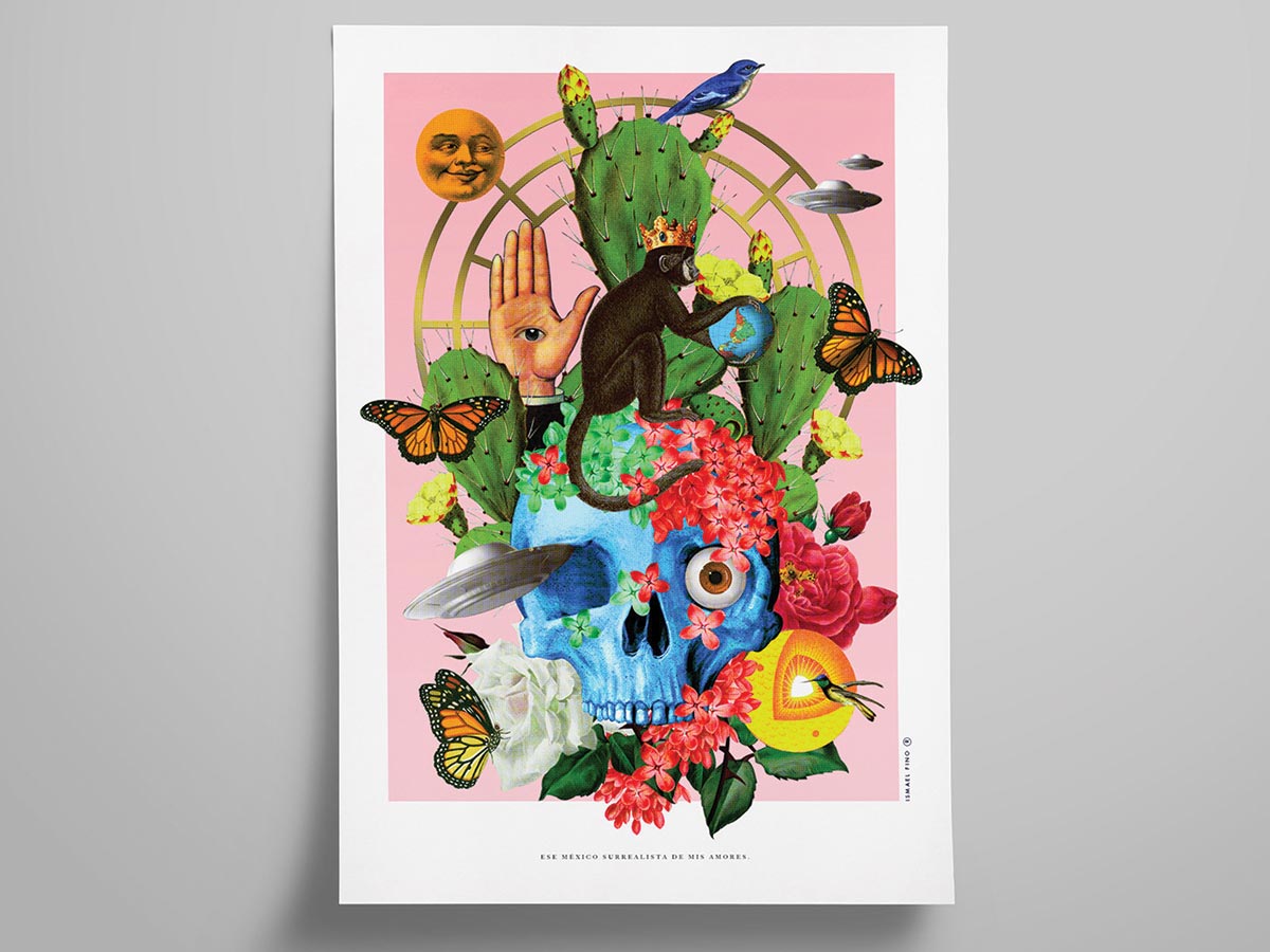 Poster Design showing skull, monkey, cactus and more
