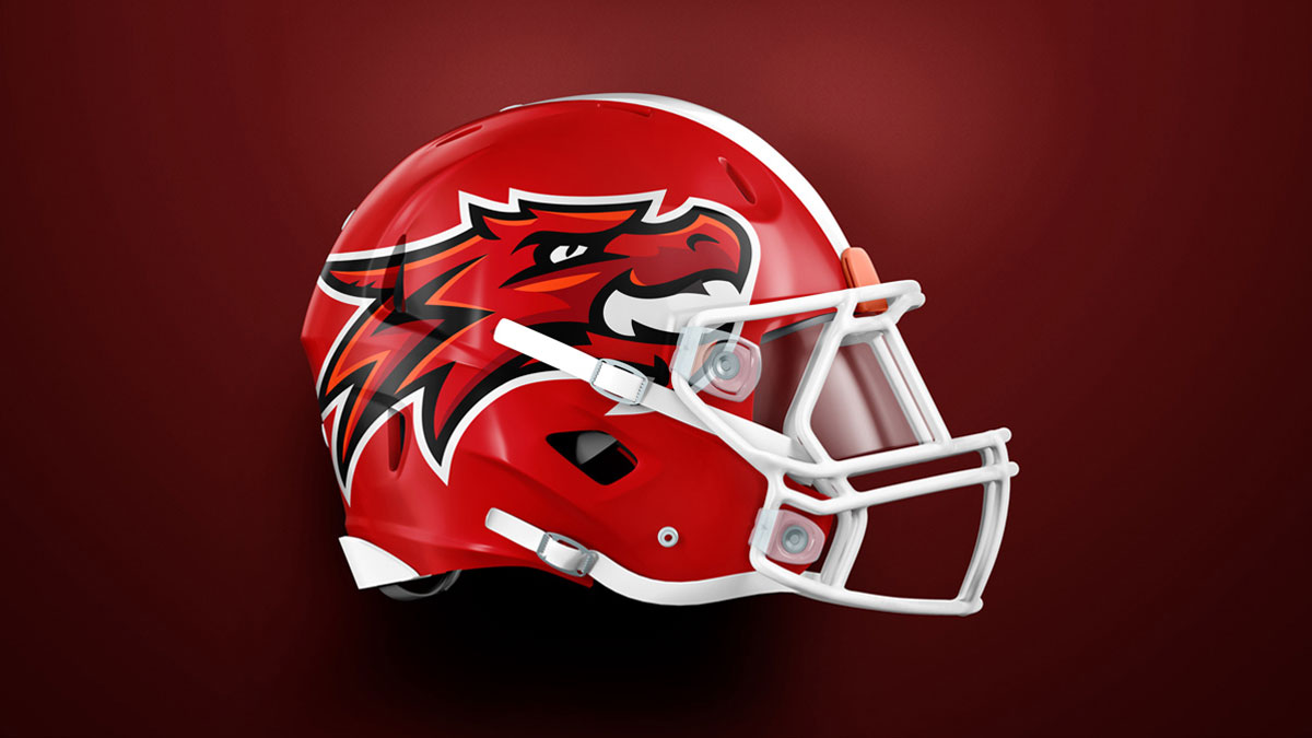 Denn John middle school dragon mascot on a football helmet