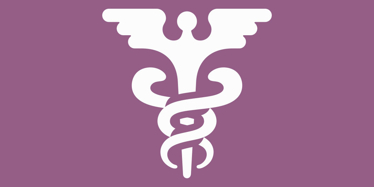 Caduceus logo icon on purple background