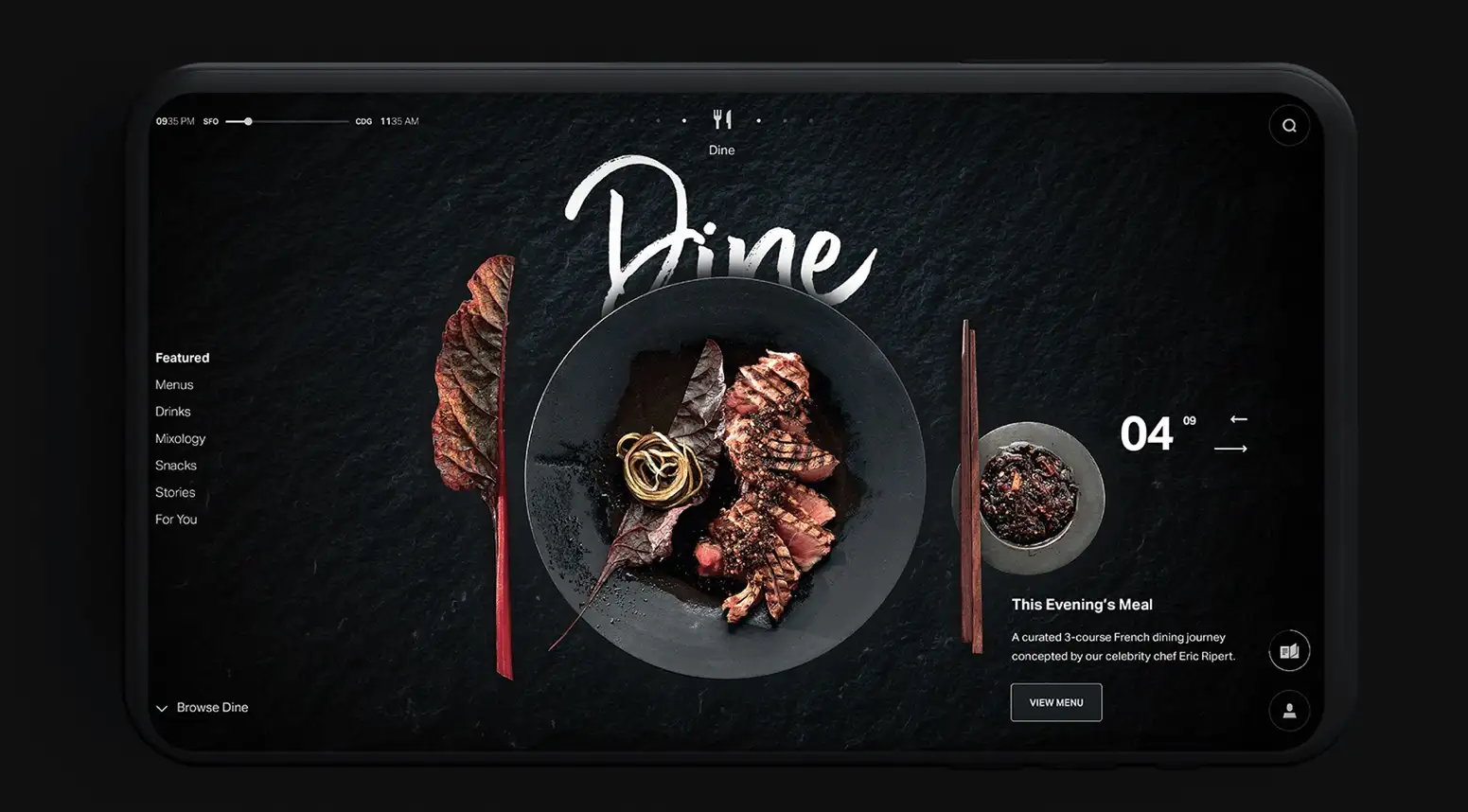 in flight dining menu design